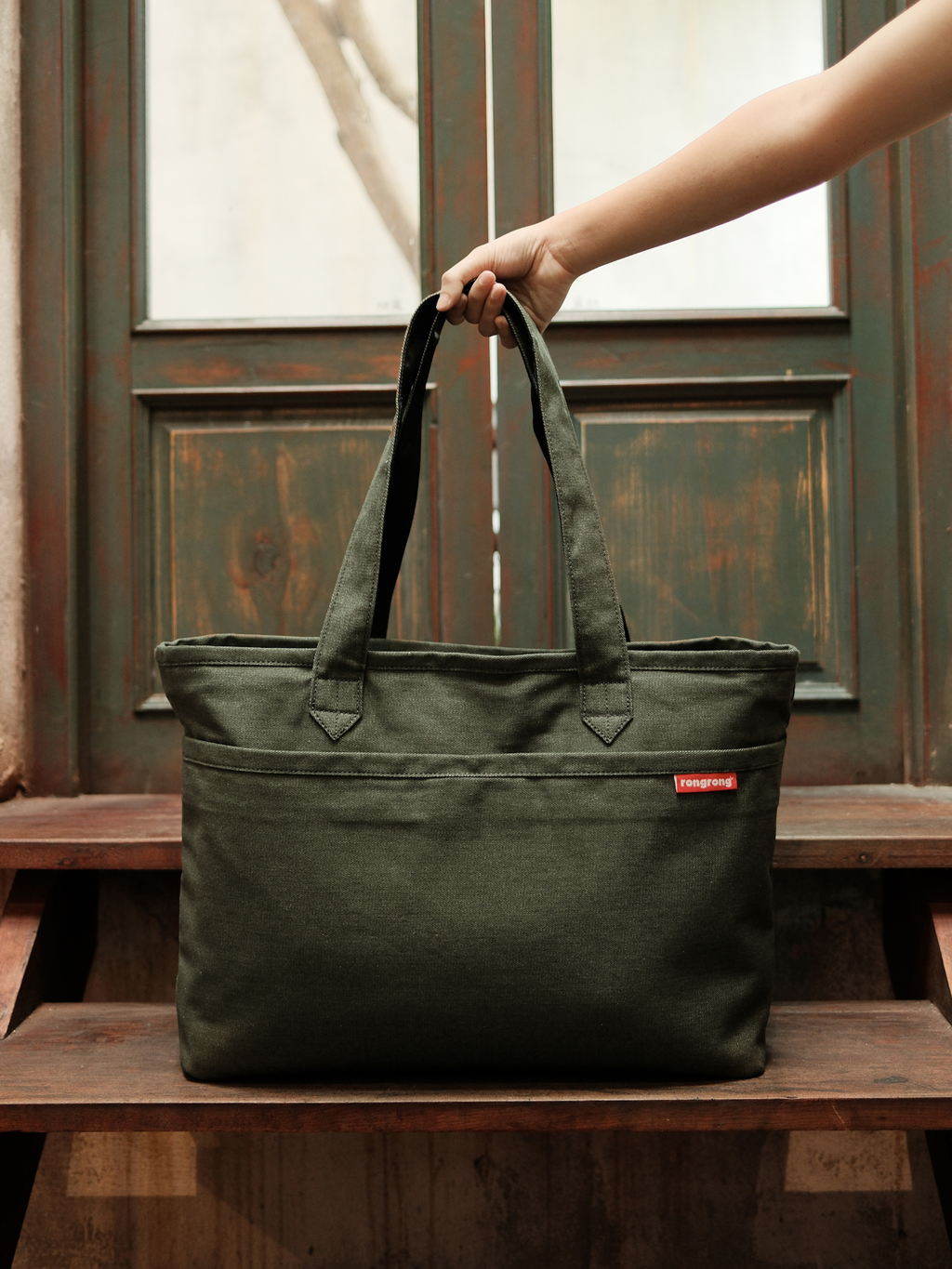 Wide Tote – Moss Green Denim – Large