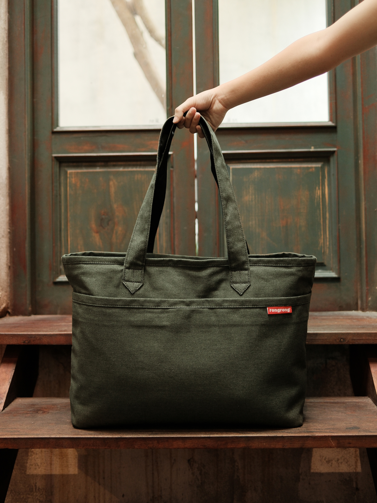Wide Tote – Moss Green Denim – Large