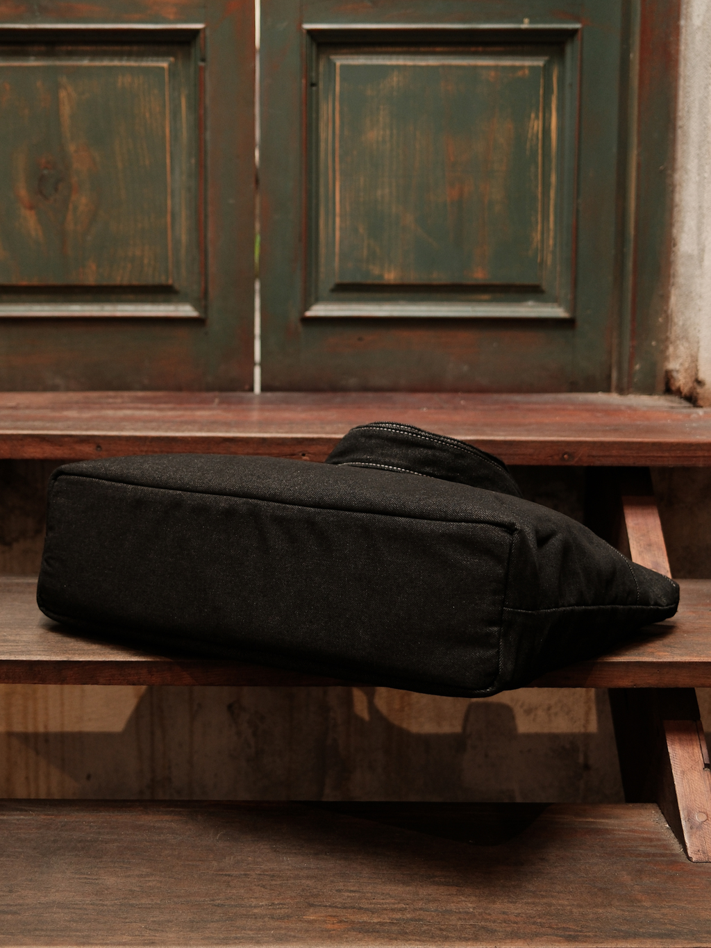 Wide Tote – Black Denim – Large