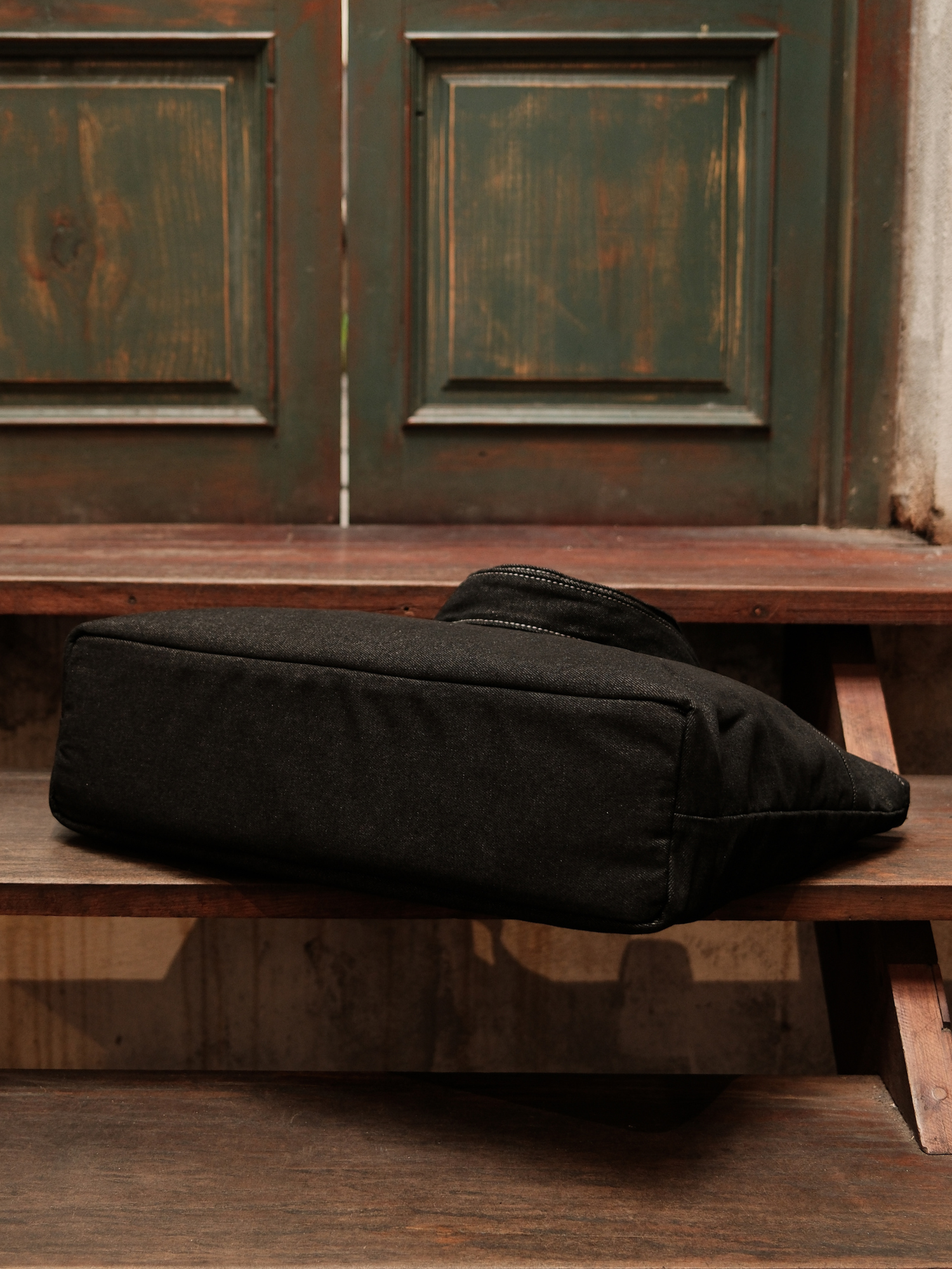 Wide Tote – Black Denim – Large