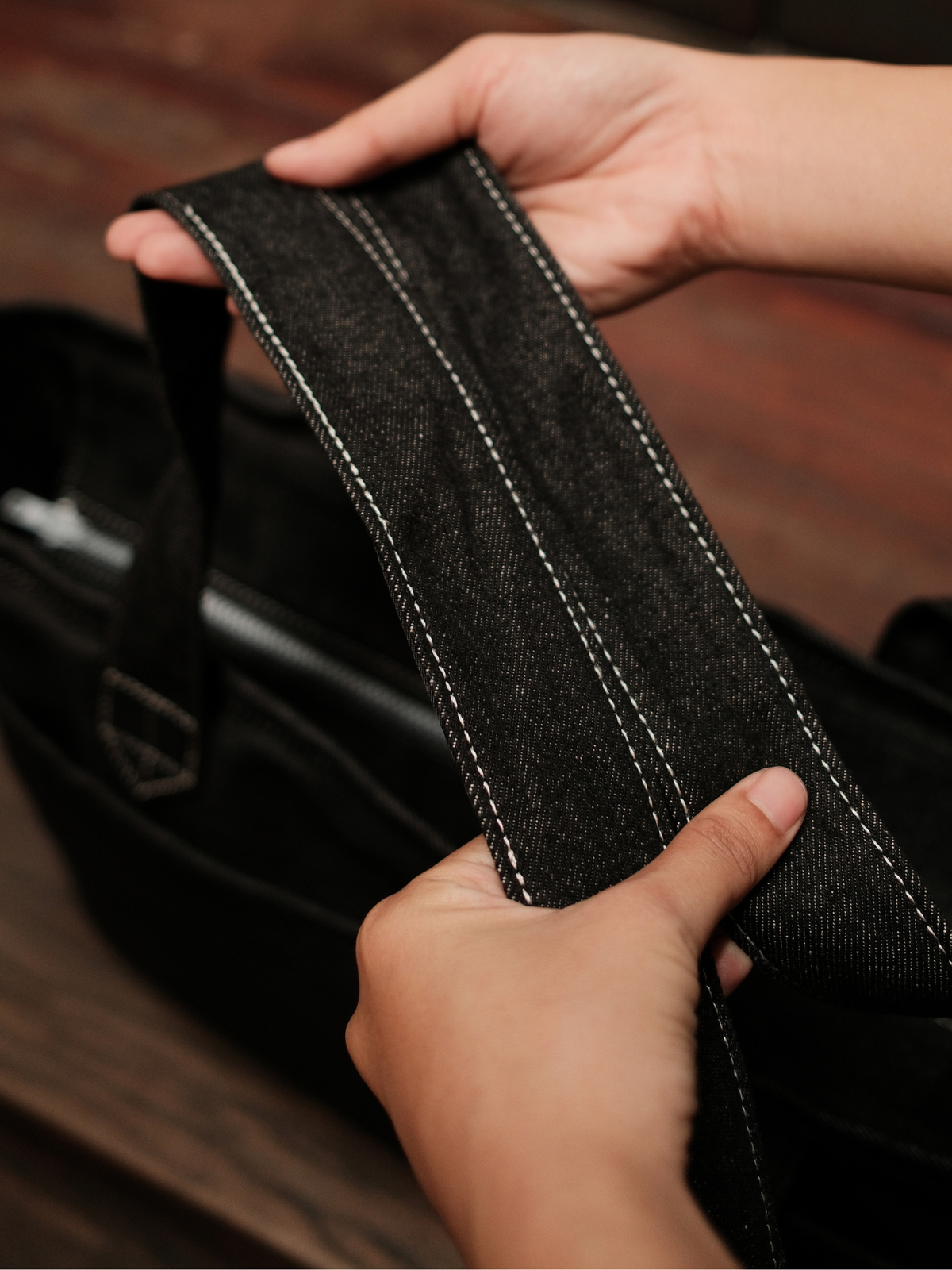 Wide Tote – Black Denim – Large