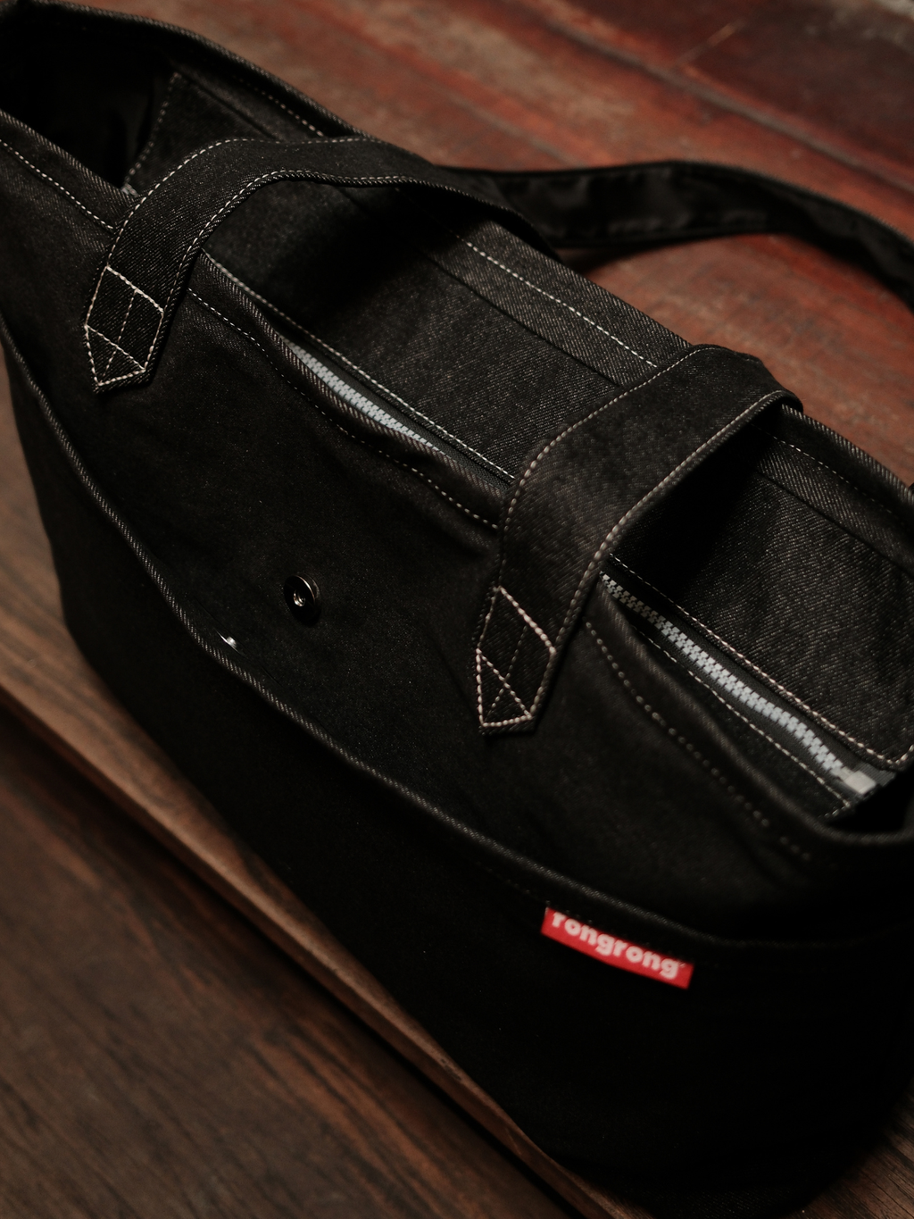 Wide Tote – Black Denim – Large