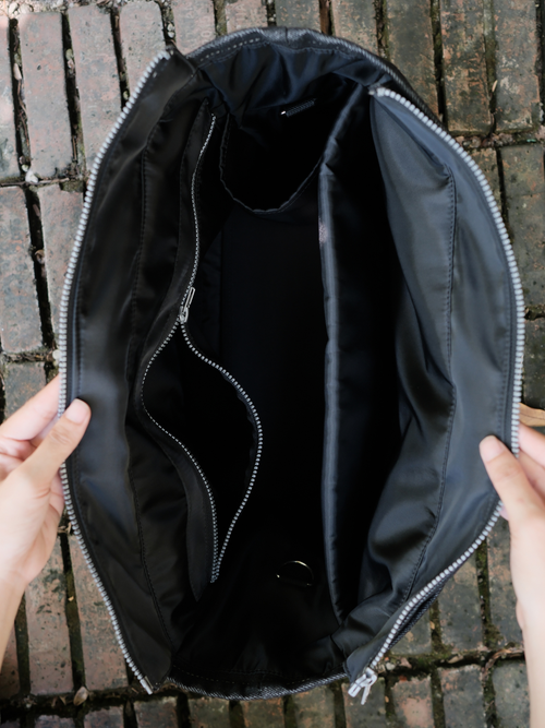 Wide Tote - Black Denim - Large