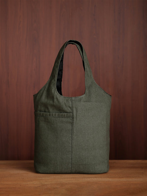 Curved Tote - Moss Green Denim - Medium