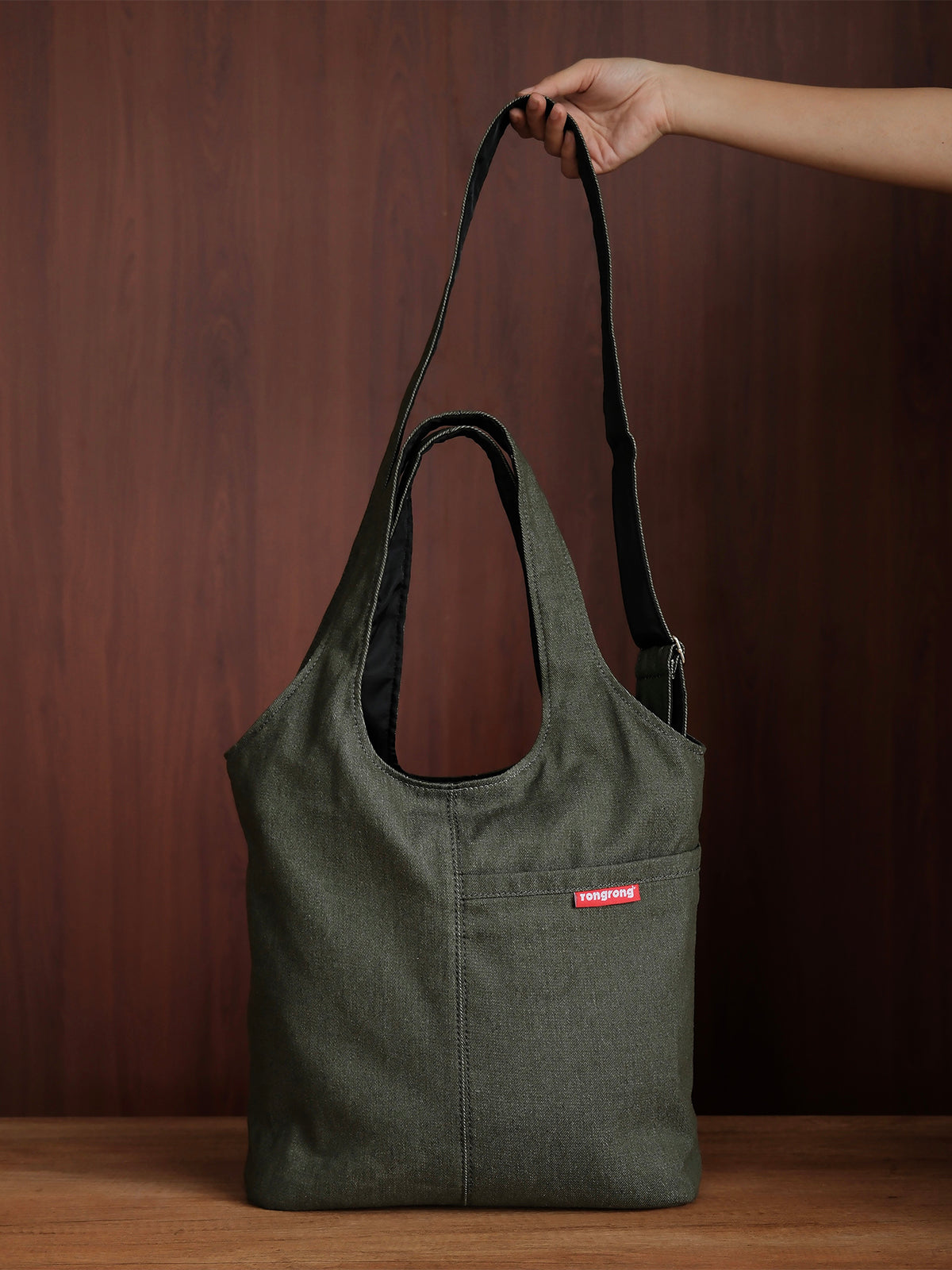 Curved Tote - Moss Green Denim - Medium