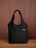 Curved Tote - Black Denim - Medium