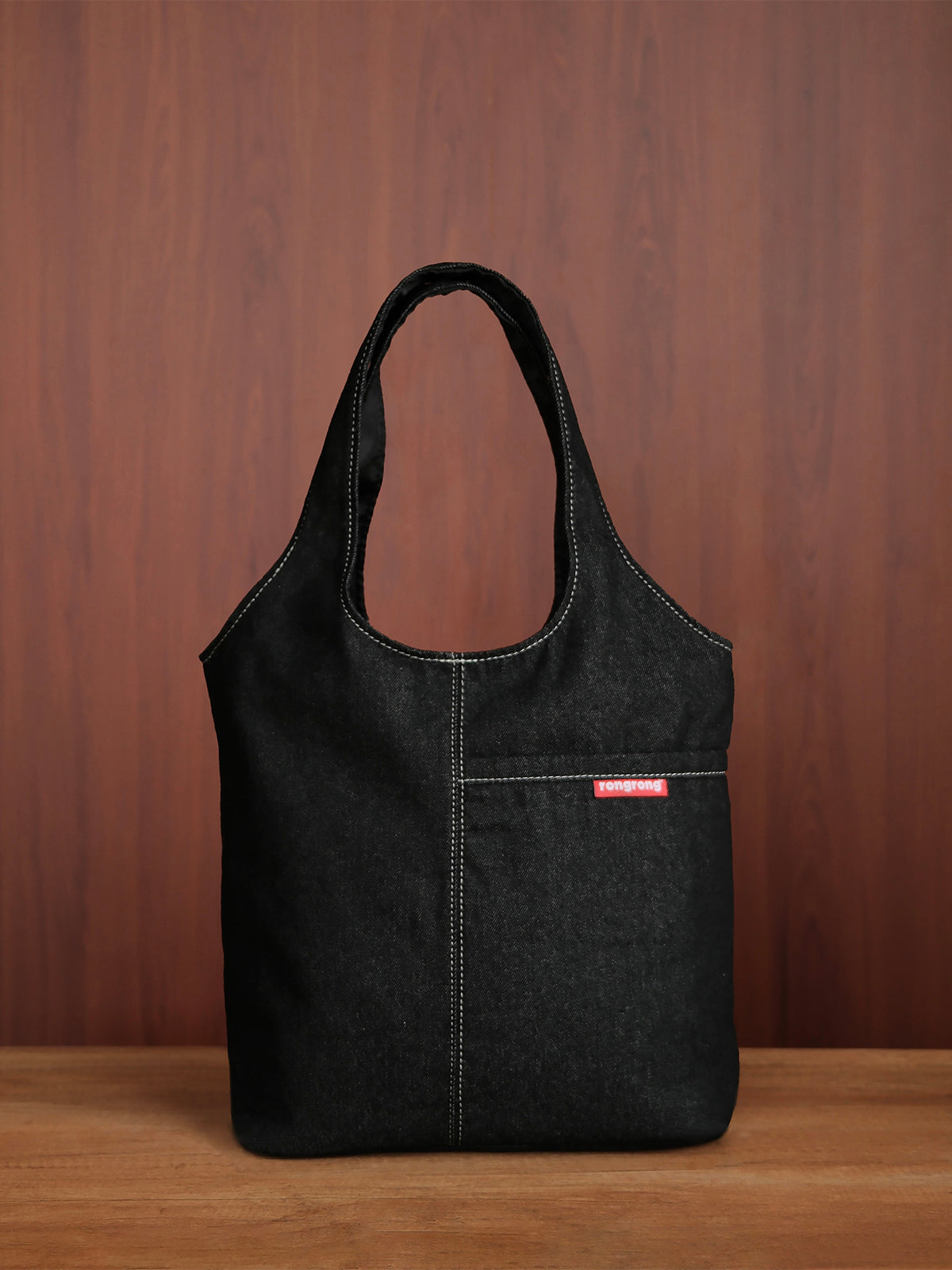 Curved Tote - Black Denim - Medium
