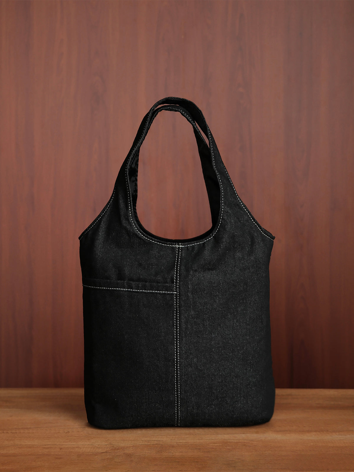 Curved Tote - Black Denim - Medium