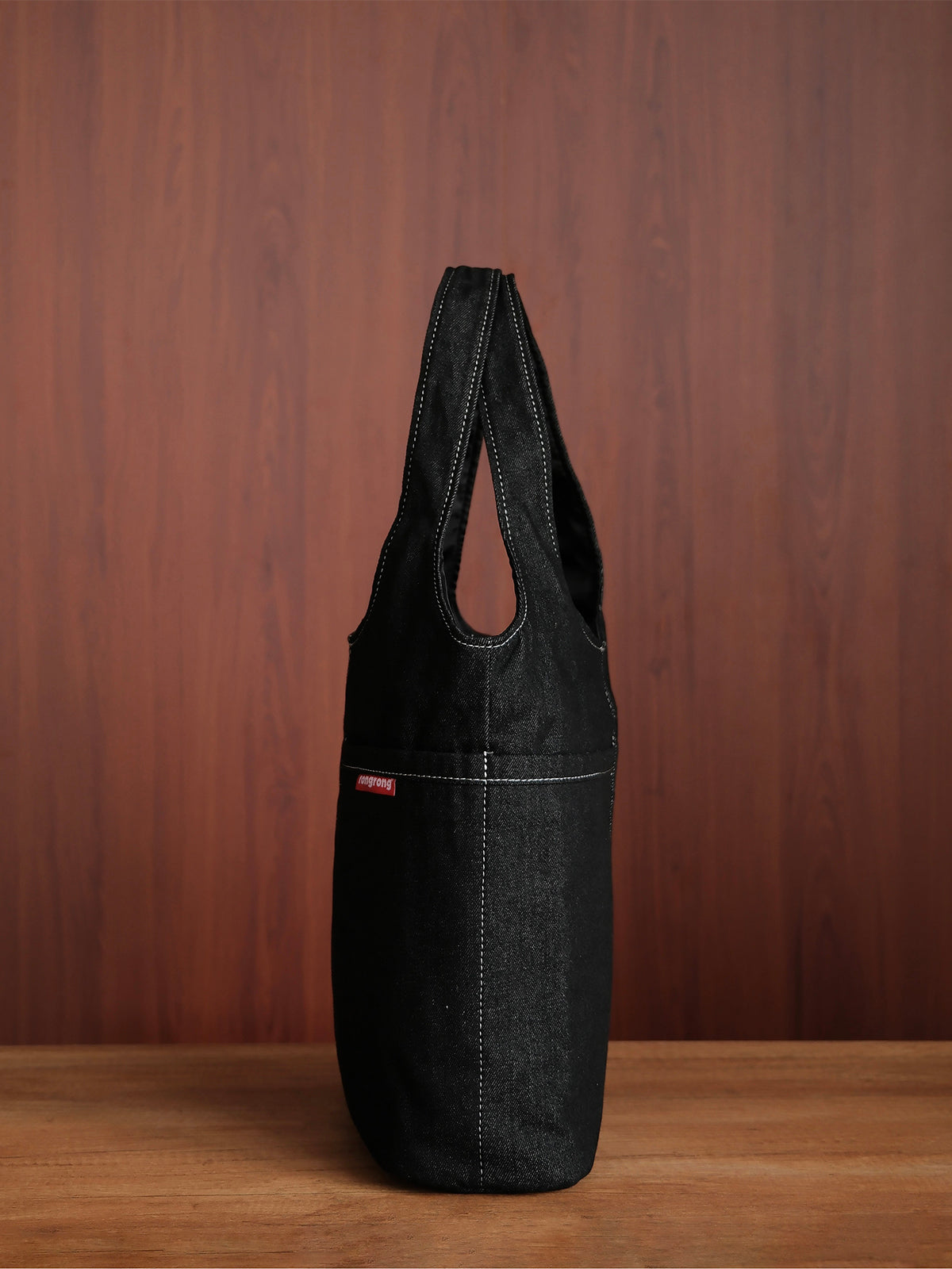 Curved Tote - Black Denim - Medium