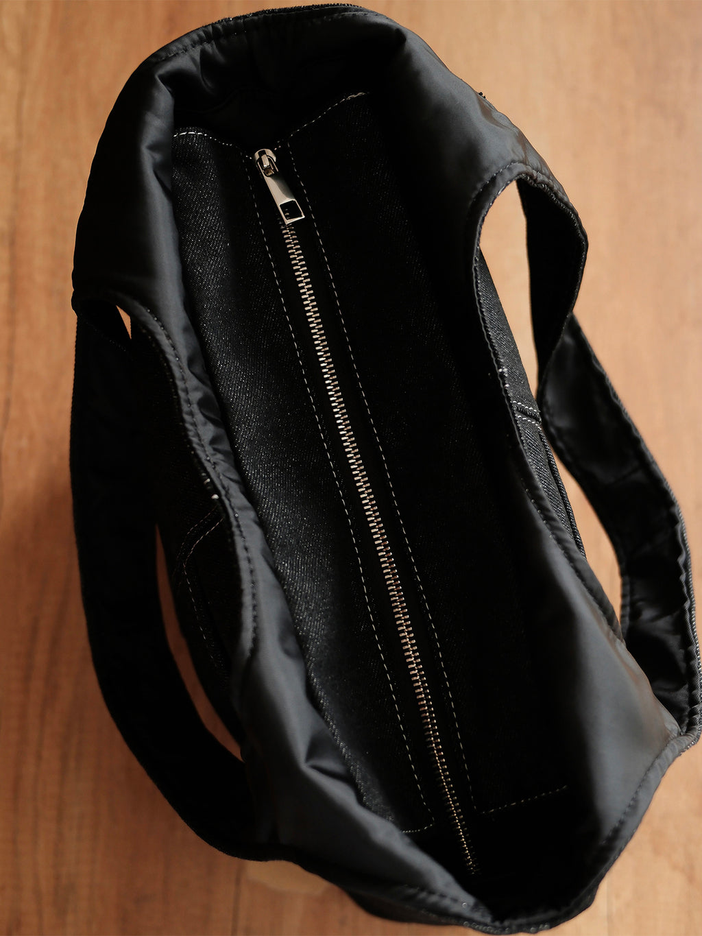 Curved Tote - Black Denim - Medium