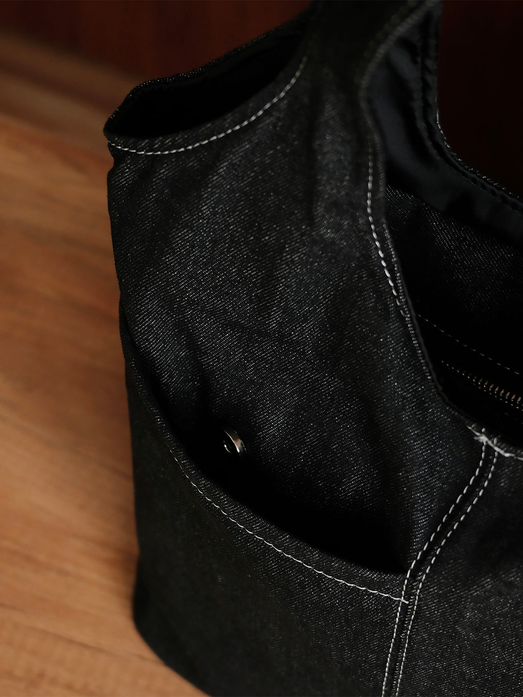 Curved Tote - Black Denim - Medium