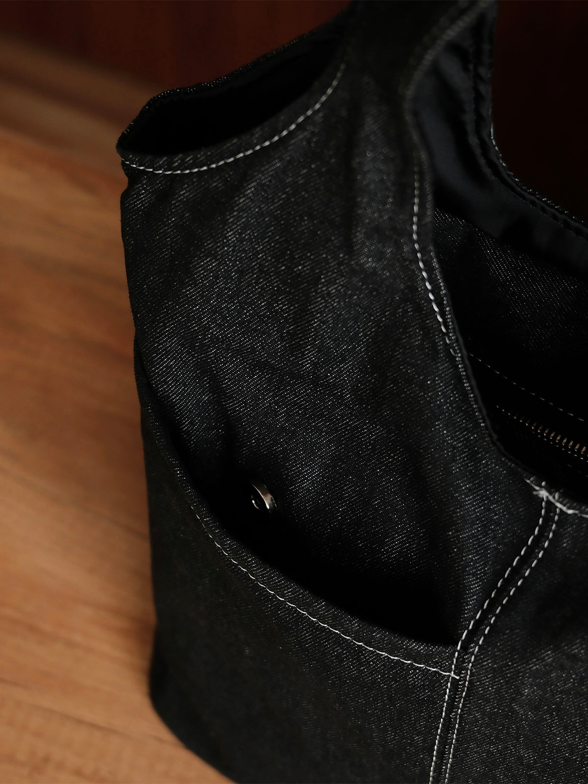 Curved Tote - Black Denim - Medium